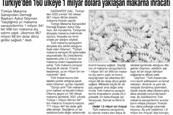 Türkiye'den 160 Ülkeye Makarna İhracatı 